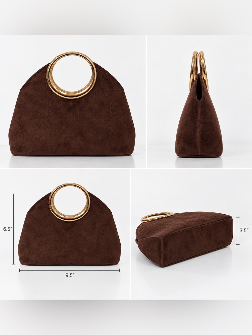 Haute Hippie Chocolate Brown Suede Clutch with Gold Ring Handle - Picture 16 of 16